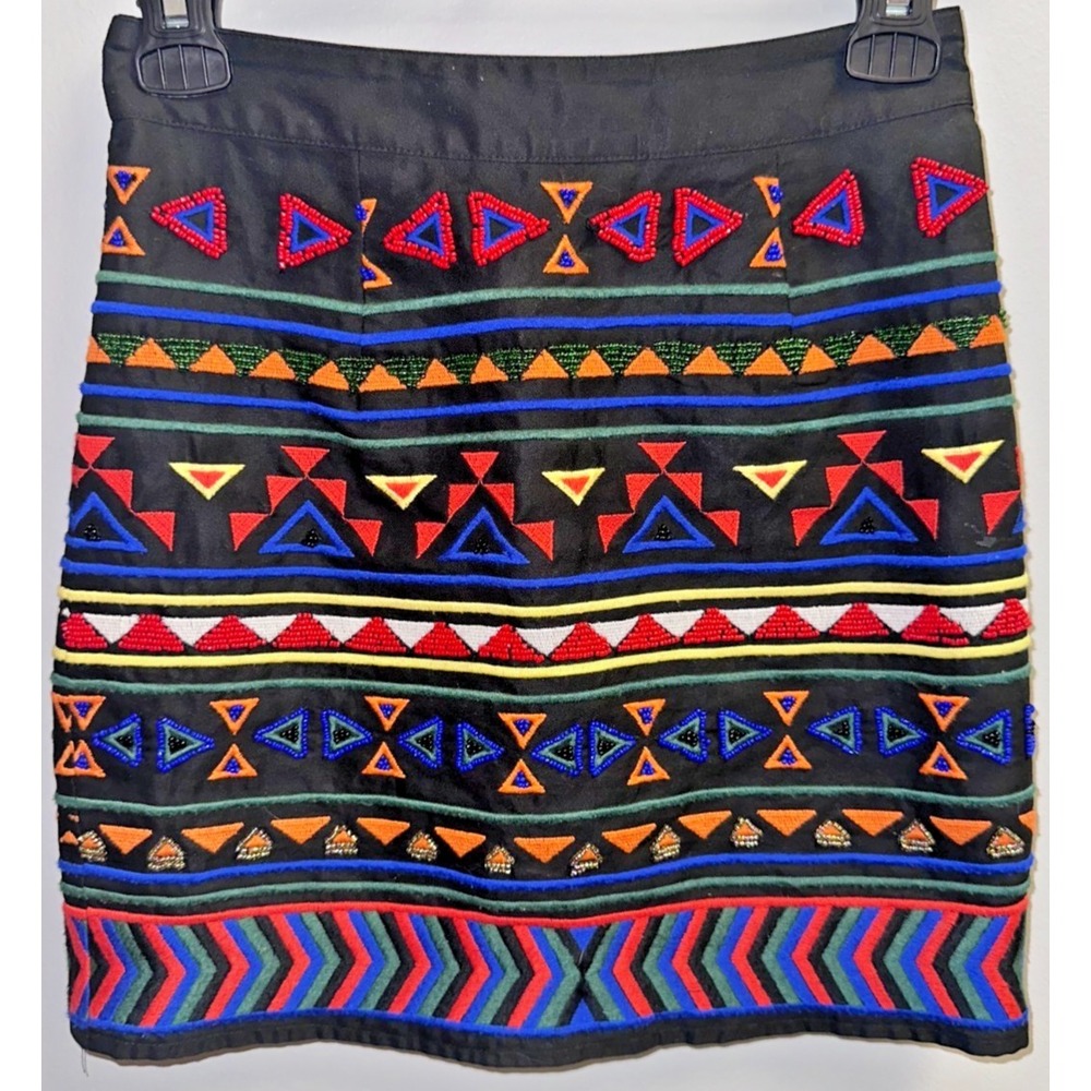 Sam‎ Edelman Embroidered Beaded Aztec Tribal Boho Mini Skirt Size 0